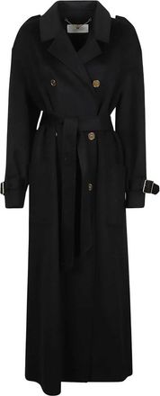 Elisabetta Franchi Lange Jas met Riem - Dames - Jas met riem - Zwart - S - Wol - Jassen