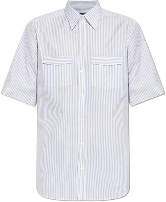 Dolce & Gabbana Shirt met streepjespatroon - Heren - Korte mouwen Overhemden - Wit - L - Katoen - Overhemden