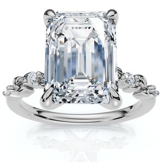 Pompeii3 Certified 4.05Ct Emerald Cut Diamond Engagement Ring 14k White Gold Lab Grown