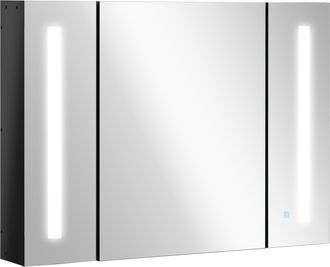 Kleankin LED Bathroom Mirror Cabinet with Shelves Wall Mount High Gloss Black | TJ Hughes