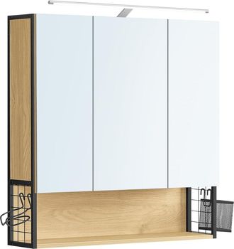 Vasagle Armario de ba&ntilde;o con espejo y luz led de color roble y negro