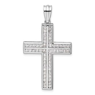 Diamond2Deal 14K White Gold Lab Grown Diamond Double Cross Pendant (1ct, VS, G-H)