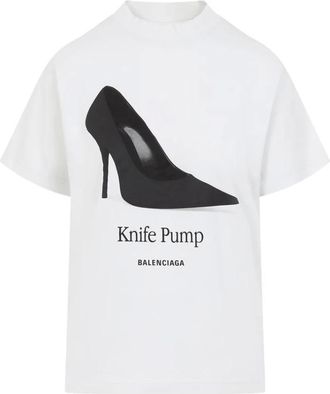 Balenciaga Tops, Dames, Wit, M, Katoen, Knife Pump Graphic T-Shirt