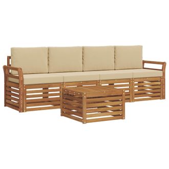 vidaXL Conjunto De Sof&aacute;s De Exterior Con Coj&iacute;n 5 Pcs Natural Y Beige Vidaxl