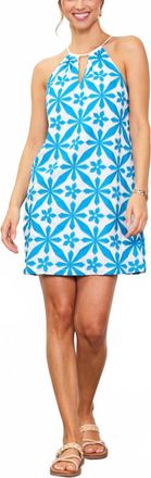 Skies Are Blue Clothing Brandy Embroidered Halter Dress In Bright White & Turquoise Blue