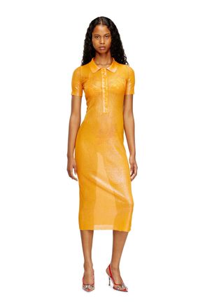 Diesel Iridescent knit polo dress with lotus print - Dresses - Woman - Orange