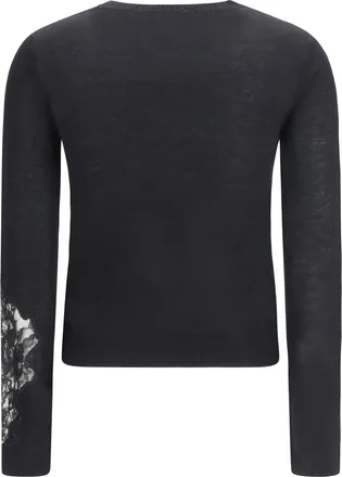 Max Mara Womens Wool Sweater With Lace Inserts Nero Silk; Ovis Aries