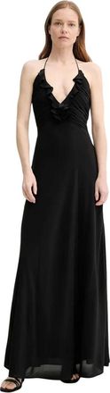 The Kooples Maxi jurk met ruches en V-hals - Dames - Jurken - Zwart - Maat: XL Zijde