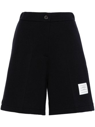 Thom Browne name-tag ribbed shorts - Blue