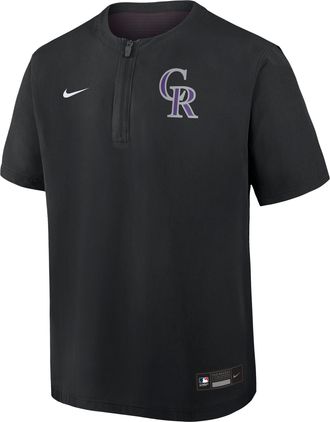 Nike Colorado Rockies Authentic Collection Nike Mens Dri-FIT MLB 1/4-Zip Short-Sleeve Windshirt in Black | 04HF0GIMDNV-Q9T