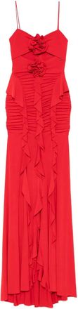 Nissa floral-appliqu&eacute; ruffled maxi dress - Red