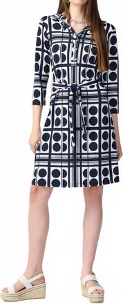Joseph Ribkoff Knee Length 3/4 Sleeve Dress In Vanilla/midnight Blue