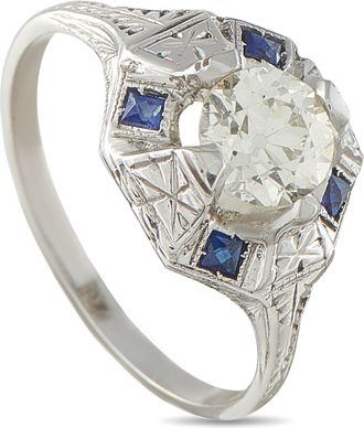 Luxury Bazaar 18K White Gold 0.99ct Diamond and Sapphire Octagon Ring MF31-110625