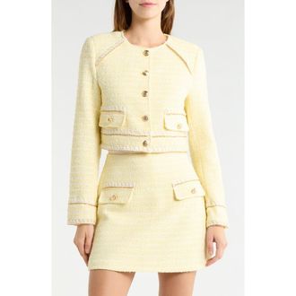 Avec Les Filles Metallic Tweed Crop Jacket in Light Yellow at Nordstrom, Size X-Large