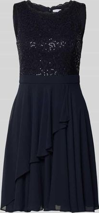 Jake*s Cocktailkleid mit Rundhalsausschnitt in Marine Melange, Gr&ouml;&szlig;e 32