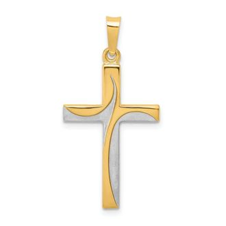 Diamond2Deal 14k Yellow Gold Rhodium Satin and Polished Latin Cross Pendant
