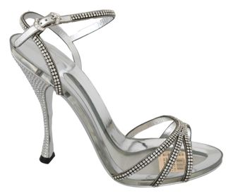 Dolce & Gabbana WoMens Silver Crystal Ankle Strap Sandals Shoes - Multicolour Leather - Size EU 39