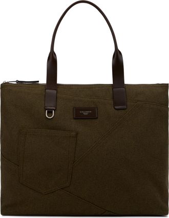 Dolce & Gabbana Mens Tote Bag Adamo Patchwork Green-Dark Brown Cotton Green/dark
