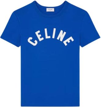 Celine Ribbed Cotton Jersey T-Shirt - Dames - T-shirts - Blauw - L - Katoen - Tops