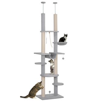 OEM &Aacute;rbol Para Gatos De Suelo A Techo 225-255 Cm Con Hamacas Plataformas Juguete De Cuerda Bola De Juguete Gris