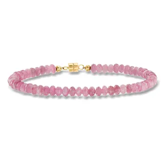 Ross-Simons Pink Tourmaline Bead Bracelet With 14kt Yellow Gold Magnetic Clasp