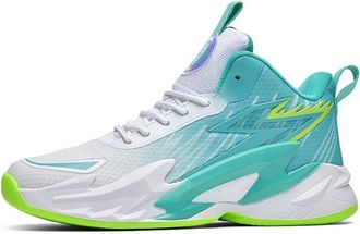 Generic Mens High Top Basketball Shoes with Shock Absorption Anti Slip Lightweight Youth Sports Training Boots Walking Shoes(Cyan,3.5 UK)