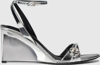 Gucci Womens Donna Platform Sandal, Silver, Leather