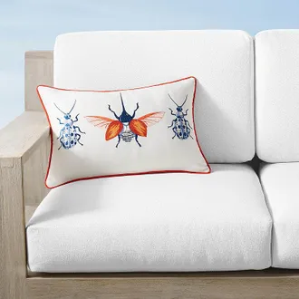 Frontgate New York Botanical Garden Embroidered Beetle Indoor/Outdoor Pillow Cover - Frontgate