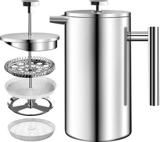 OEM Cafetera De &Eacute;mbolo De Acero Inoxidable De 1 Litro (34 Oz) Con Sistema De Filtrado De 3 Niveles - Cafetera De Doble Pared Con Aislamiento T&eacute;rmico Y 1 F