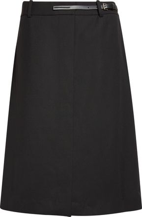 Helmut Lang Belted Wool Gabardine Midi Skirt in Black at Nordstrom, Size 12