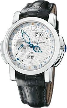 Ulysse Nardin GMT Perpetual White Guilloche Dial Leather Strap Automatic Mens Watch 329-60