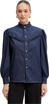 Twinset Camicia in Denim con Volant - - Blouses & Shirts - Donna - Blu - XL