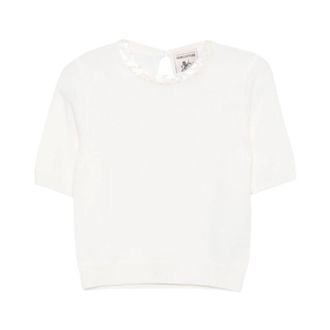 Semicouture Jersey de cuello redondo con lentejuelas - Knitwear - Mujer - Blanco - M
