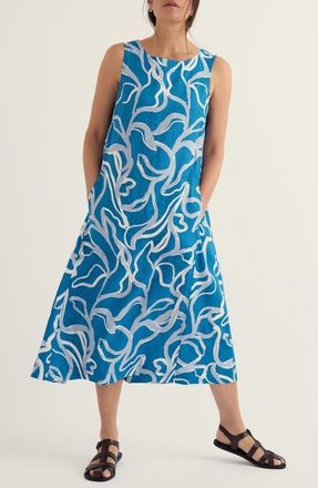 Seasalt Cornwall Cresting Waves Sleeveless Linen A-Line Dress in Spring Roots Sailboats at Nordstrom, Size 12 Us
