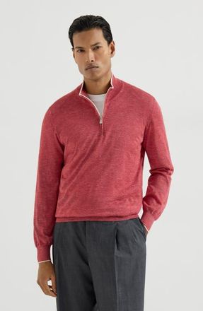 Brunello Cucinelli Sweater with half zipper in Strawberry at Nordstrom, Size 56 It