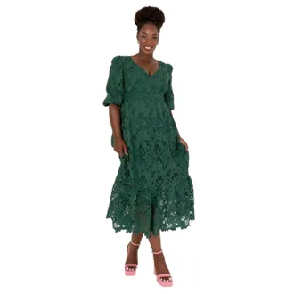 Maya Dames/Dames 3/4 Mouw Midi Dress (Smaragd)