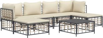 vidaXL Set Muebles De Jard&iacute;n 7 Pzas Y Cojines Rat&aacute;n Pe Gris Antracita Vidaxl
