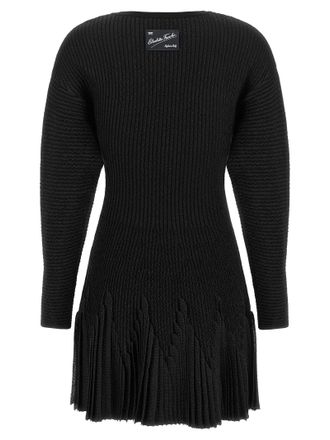 Elisabetta Franchi Ribbed Knit Pleated Dress - Black