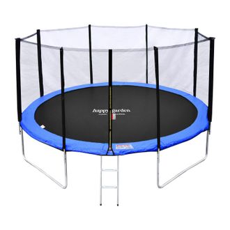 Happy Garden Cama El&aacute;stica De 370cm Reversible Azul/verde, Pack Trampol&iacute;n Perth + Red De Seguridad + Escalera + Lona + Kit De Anclaje