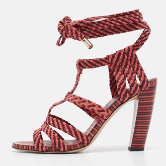 Jimmy Choo London Two Tone Woven Suede And Leather Ankle Tie Sandals
