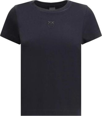 Pinko Klassiek katoenen T-shirt met ronde hals - Dames - T-shirts - Zwart - L - Katoen - Tops