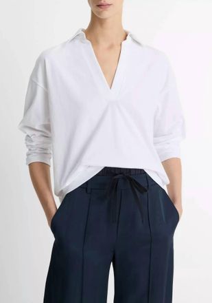 Vince Easy Long Sleeve Polo Top In Optic White