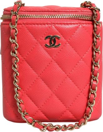 Chanel Red Caviar Quilted Small Vertical Coco Beauty Vanity Case with Womens Chain (Pre-Owned)