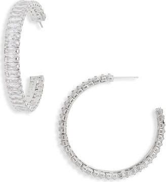Tasha Baguette Stone C Hoop Earrings in Silver at Nordstrom Rack