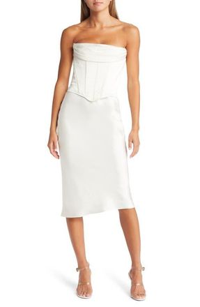 House of CB Sienna Strapless Satin Corset Dress in Ivory at Nordstrom, Size X-Large