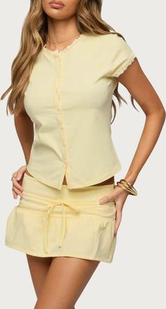 Edikted Yalena Lacey Button-Up Top in Yellow at Nordstrom, Size X-Large