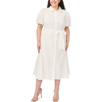 CeCe by Cynthia Steffe Embroidered Tie Waist Maxi Shirtdress in New Ivory at Nordstrom, Size 1 X