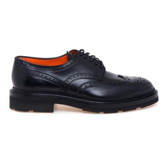 Santoni 15761 Derby Brogue - Heren - Veterschoenen - Zwart - 43 1/2 EU - Leer - Schoenen