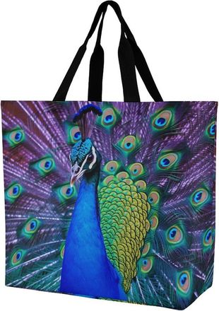 Generic Beauty Peacock Shoulder Bag Foldable Shopper Bag Large Capacity Shoulder Bags For Work Camping Picnic