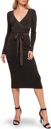 Flying Tomato Long Sleeve Metallic Rib Midi Dress in Black Bronze at Nordstrom Rack, Size Medium